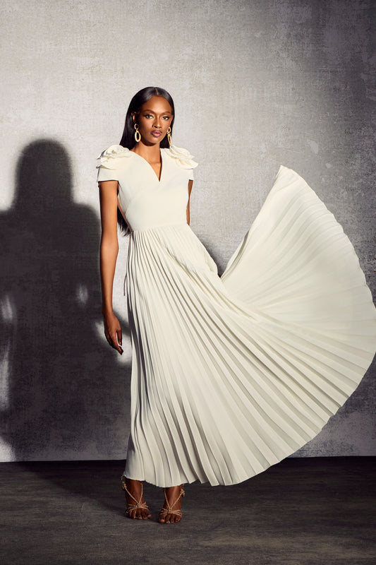 Grace V-neck Pleated Maxi Dress