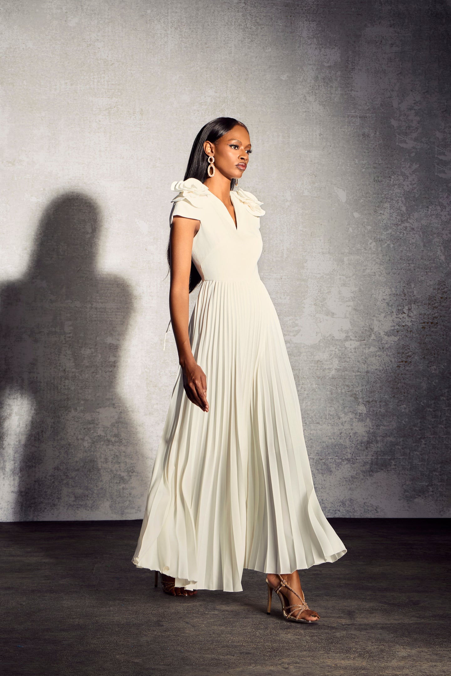 Grace V-neck Pleated Maxi Dress