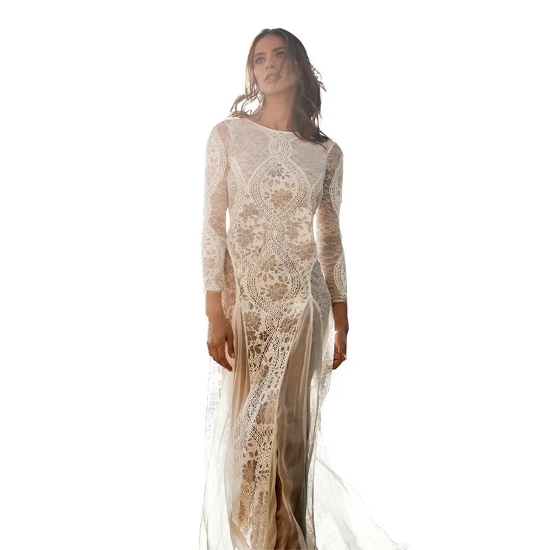 Autumn White Sleeve Backless Wedding Vestidos Y2k Traf Midi Dresses