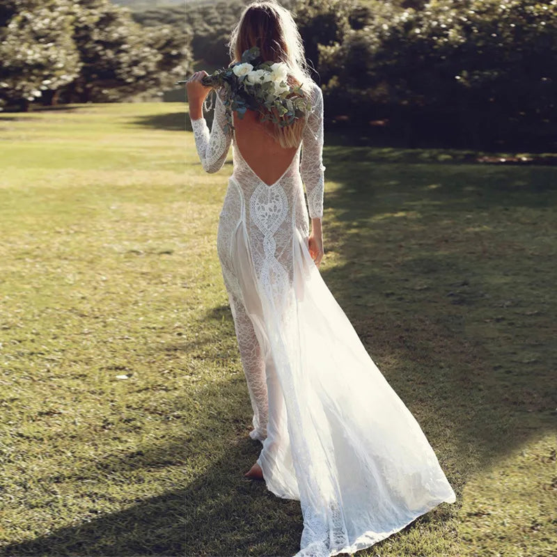 Autumn White Sleeve Backless Wedding Vestidos Y2k Traf Midi Dresses