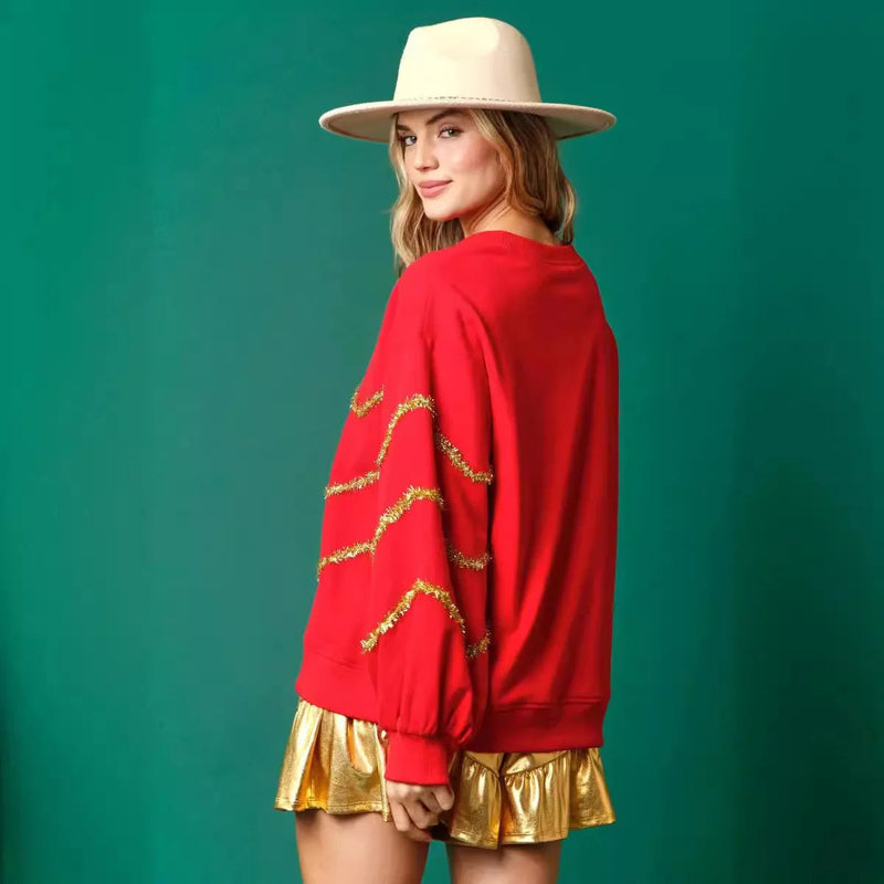 Christmas Sequins Stripes Long Sleeve Sweater