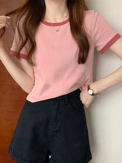 Brand New ’s T-shirt O-neck Short Tee T-shirt Woman T Shirt Tops Tees Slim Bottom Young Style Shirts for Female