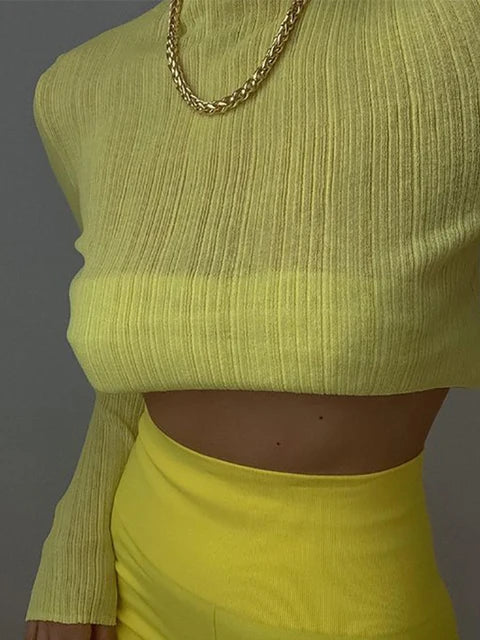 Fall See Through Long Sleeve Mock Neck Tops T-shirts Tees Slim Clothes