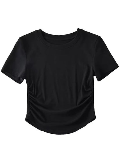 Harajuku Crew Neck Short Sleeve Cotton Tee With Ruched Sides Detail T-shirts