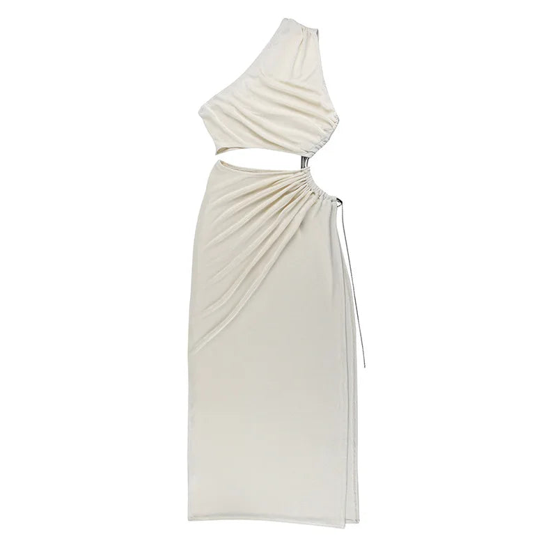 Hollow Oblique Commuter One-shoulder Midi Dresses