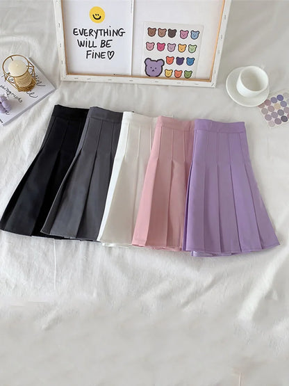 New Black Skirt Female Summer High Waist Gothic Anti-glare A-line Pleated Skirt Short Skirt Purple Ins Tide Ulzzang Skirt