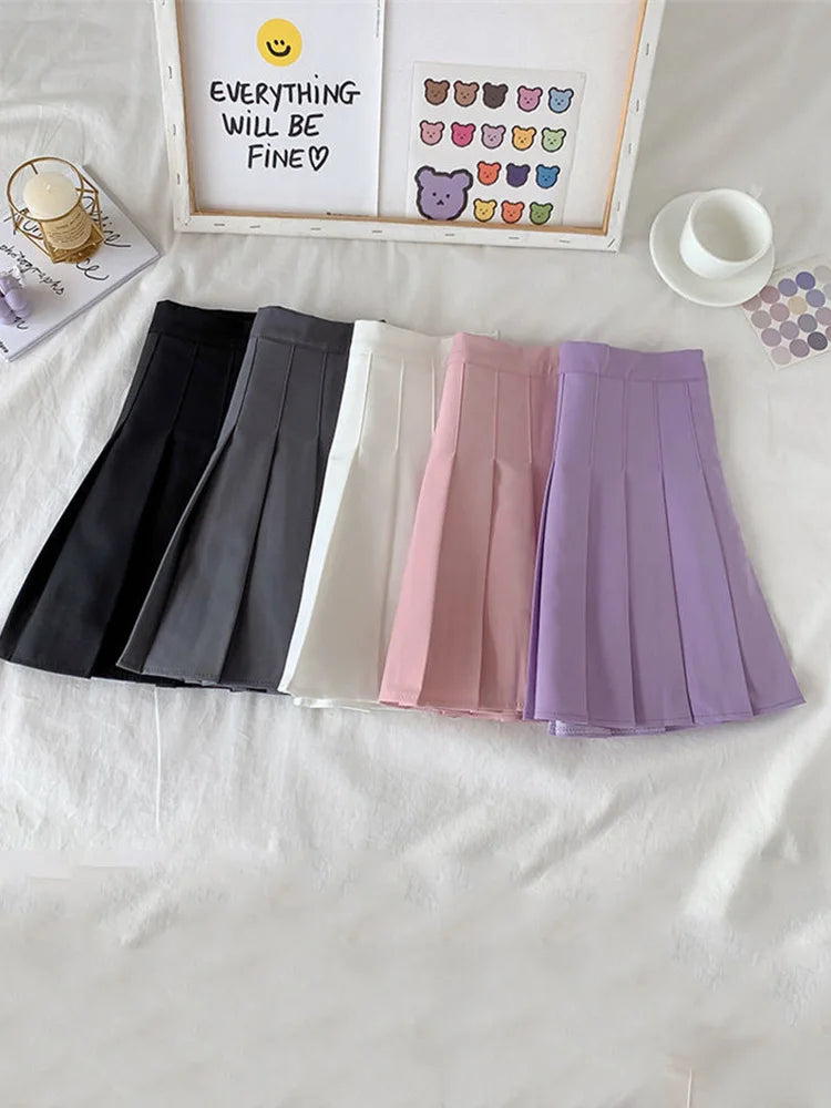 New Black Skirt Female Summer High Waist Gothic Anti-glare A-line Pleated Skirt Short Skirt Purple Ins Tide Ulzzang Skirt