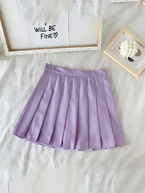 New Black Skirt Female Summer High Waist Gothic Anti-glare A-line Pleated Skirt Short Skirt Purple Ins Tide Ulzzang Skirt