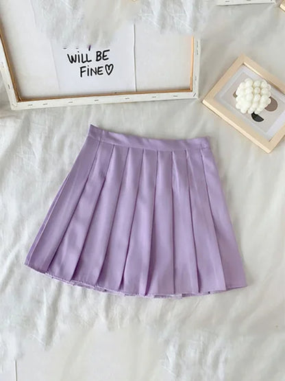 New Black Skirt Female Summer High Waist Gothic Anti-glare A-line Pleated Skirt Short Skirt Purple Ins Tide Ulzzang Skirt