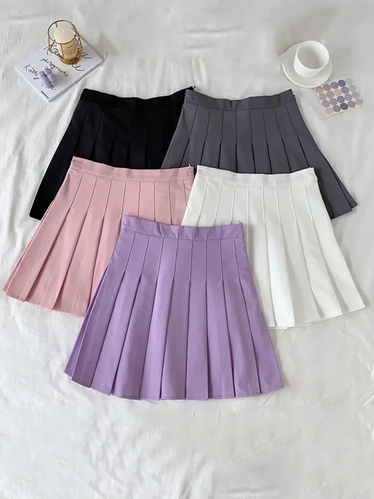New Black Skirt Female Summer High Waist Gothic Anti-glare A-line Pleated Skirt Short Skirt Purple Ins Tide Ulzzang Skirt