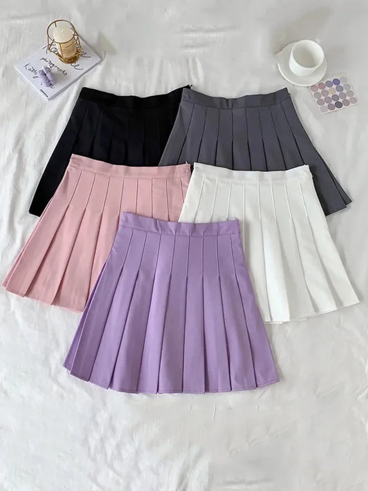 New Black Skirt Female Summer High Waist Gothic Anti-glare A-line Pleated Skirt Short Skirt Purple Ins Tide Ulzzang Skirt