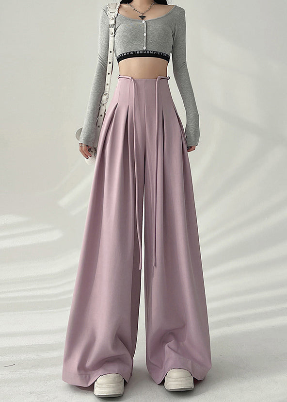 New Coffee High Waist Wrinkled Wide Leg Pants Fall Ru038
