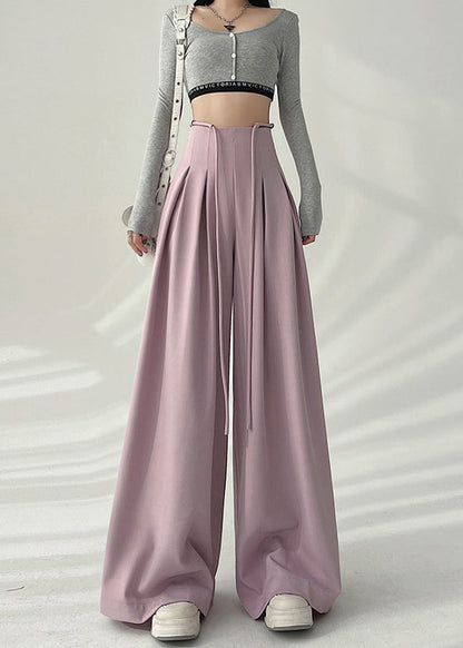 New Coffee High Waist Wrinkled Wide Leg Pants Fall Ru038