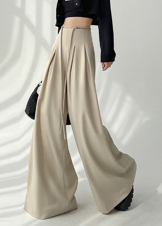 New Coffee High Waist Wrinkled Wide Leg Pants Fall Ru038