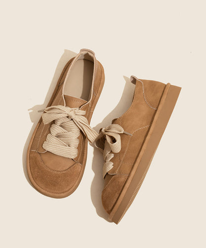 New Comfortable Camel Lace Up Flats Shoes Om016