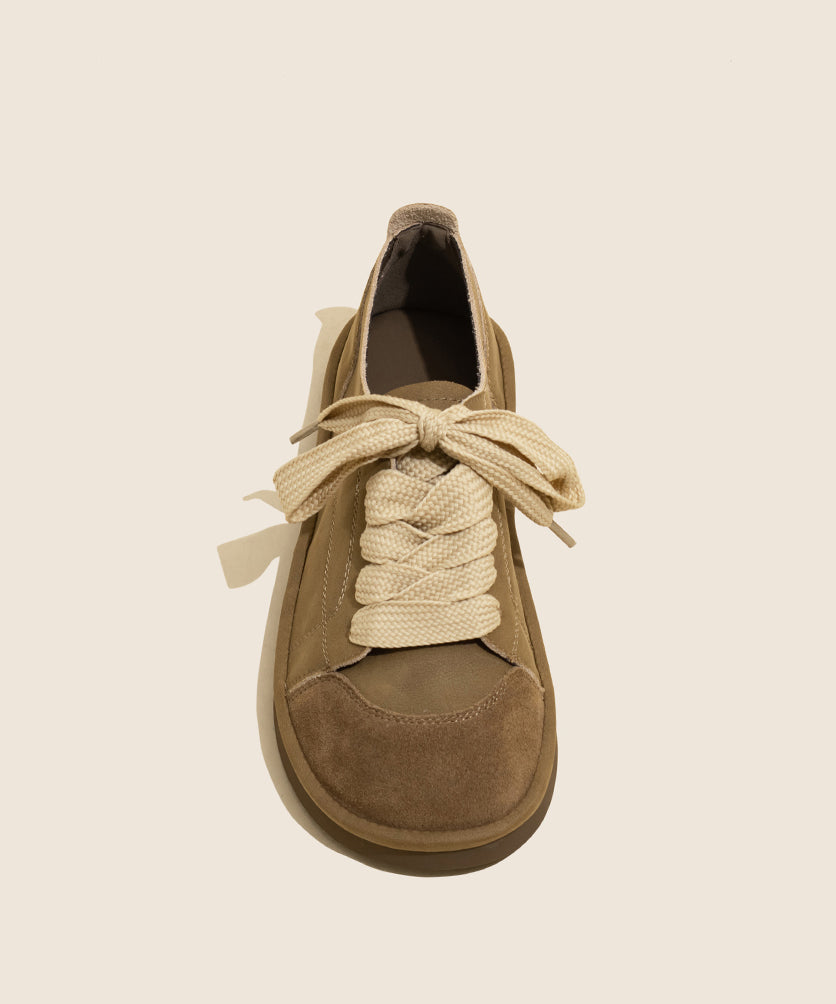 New Comfortable Camel Lace Up Flats Shoes Om016