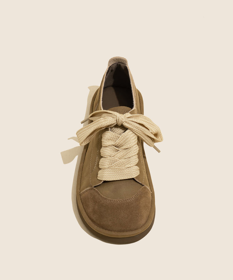 New Comfortable Camel Lace Up Flats Shoes Om016