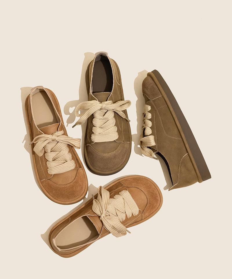 New Comfortable Camel Lace Up Flats Shoes Om016