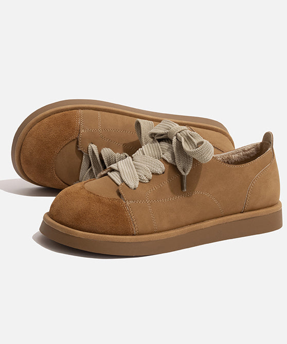 New Comfortable Camel Lace Up Flats Shoes Om016