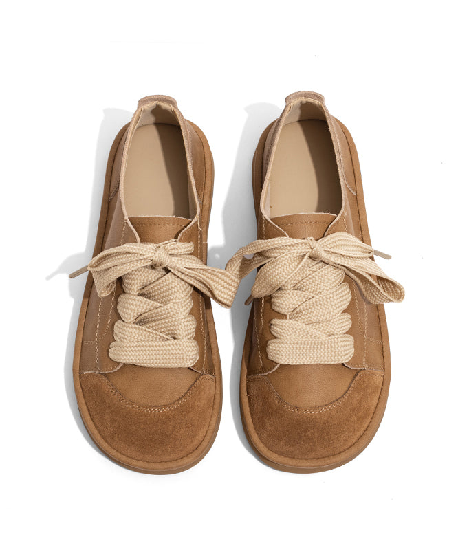 New Comfortable Camel Lace Up Flats Shoes Om016