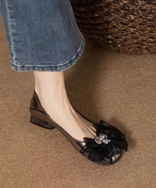 New French Bow Splicing Faux Leather Flat Shoes Qk030