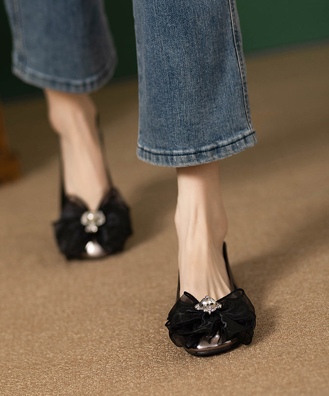 New French Bow Splicing Faux Leather Flat Shoes Qk030