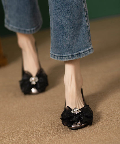 New French Bow Splicing Faux Leather Flat Shoes Qk030
