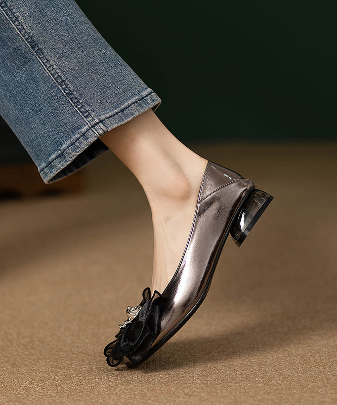 New French Bow Splicing Faux Leather Flat Shoes Qk030