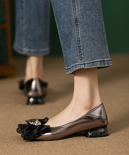 New French Bow Splicing Faux Leather Flat Shoes Qk030