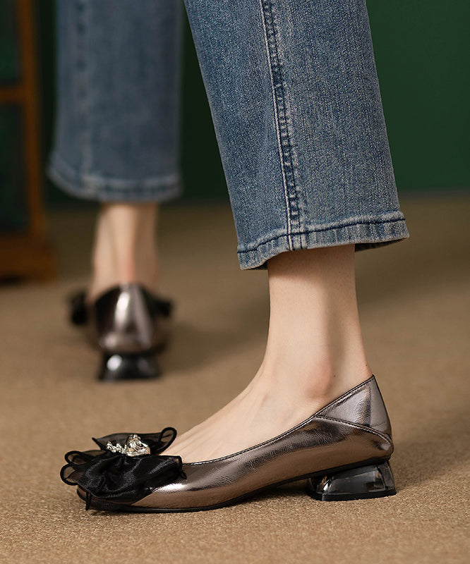 New French Bow Splicing Faux Leather Flat Shoes Qk030