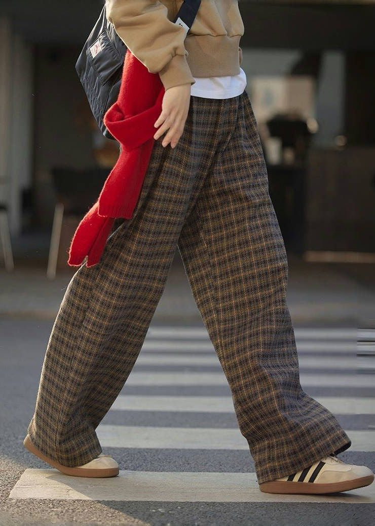 New Plaid High Waist Wide Leg Pants Fall Winter Rf008