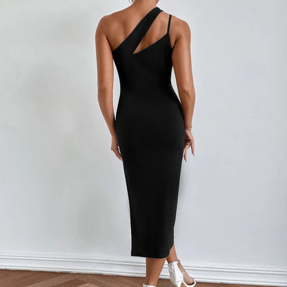 New Slit Oblique Slimming Y2k Midi Dresses