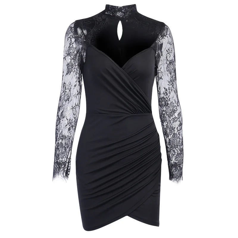 Splicing Long-sleeved Femininity V-neck Crop Party Midi Dresses