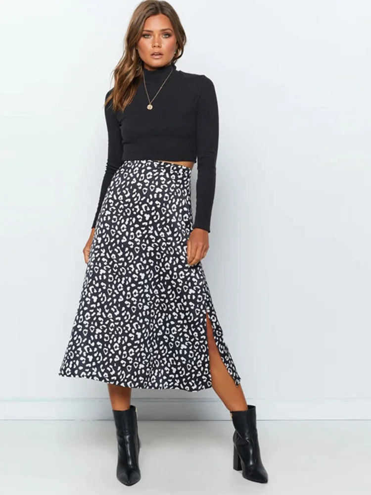 Dressbetty - Leopard Print Chiffon Split Skirt