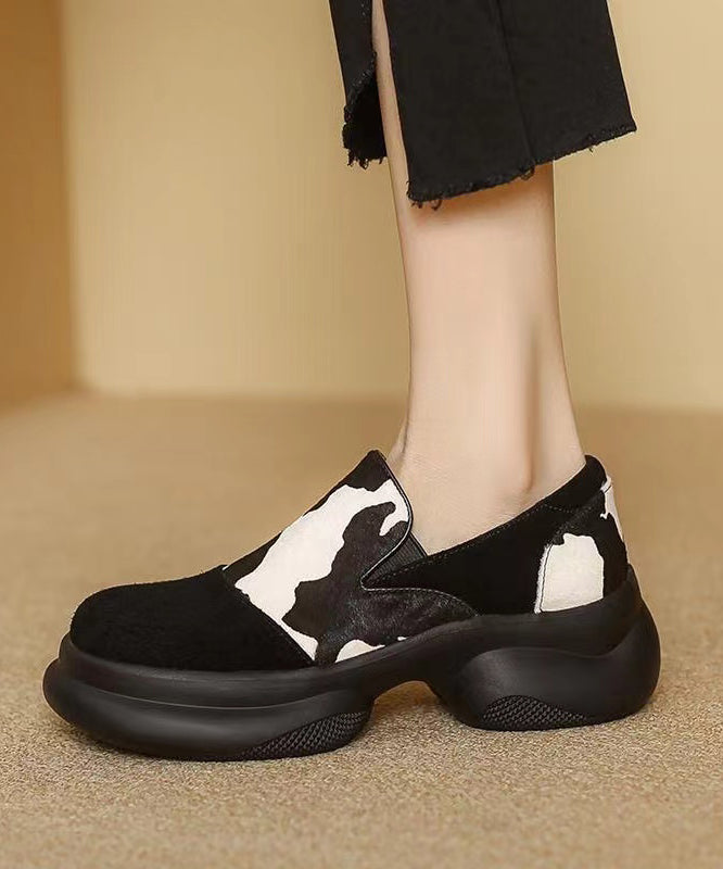 New White Horse Hair Splicing Platform Loafer Shoes Rs012