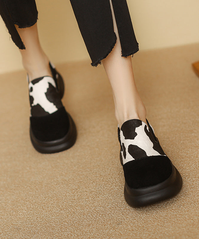 New White Horse Hair Splicing Platform Loafer Shoes Rs012
