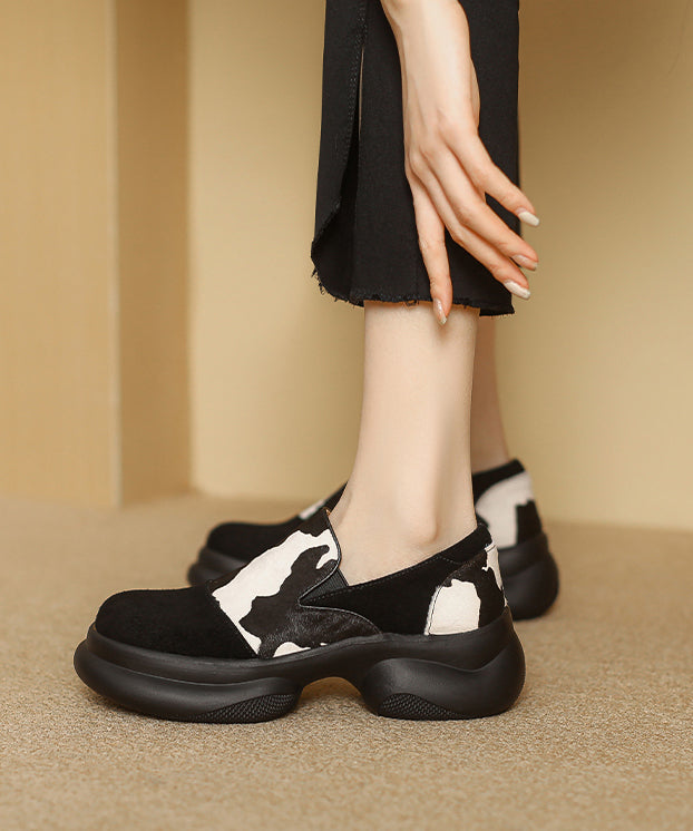 New White Horse Hair Splicing Platform Loafer Shoes Rs012