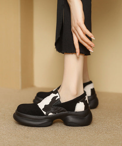 New White Horse Hair Splicing Platform Loafer Shoes Rs012