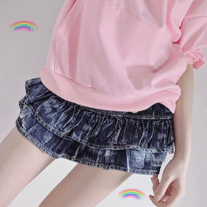 Ruffled Pleated Super Short Skirt