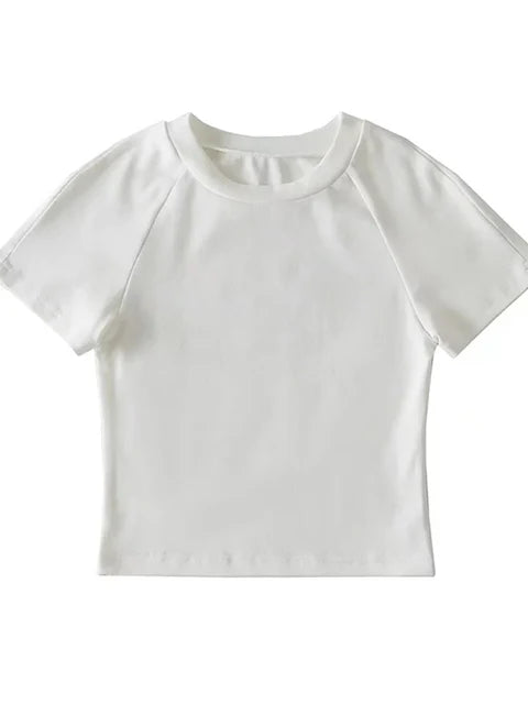 Off Back Raglan Sleeves Slim Fit Short Sleeve Short Open Navel T-shirt