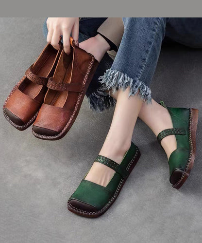 Spring New Retro Cowhide Flat Shoes Buckle Strap Cz1001