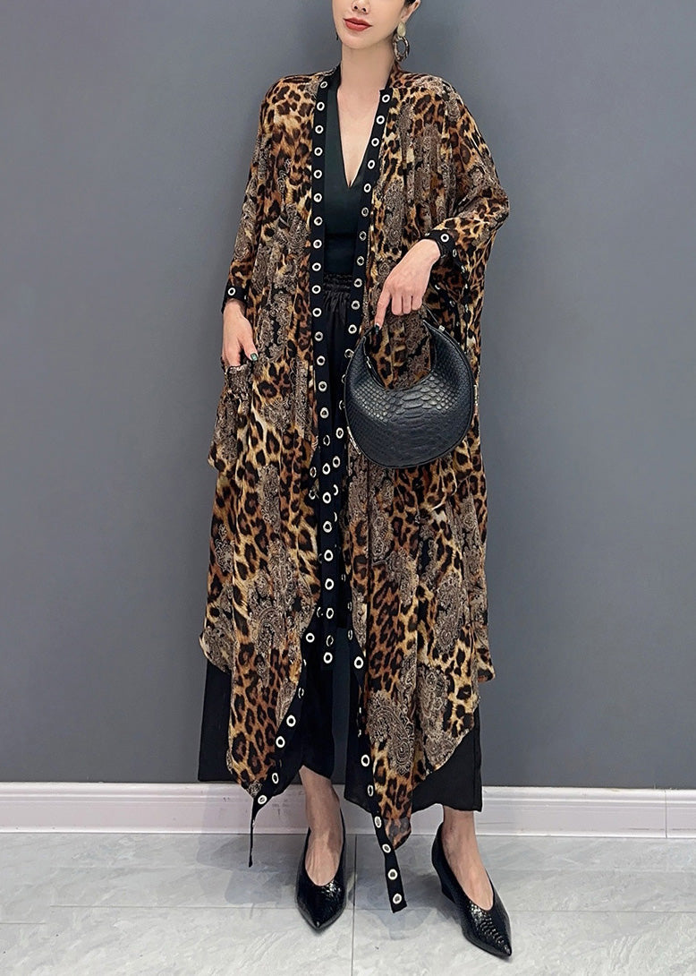 Summer Leopard Cardigan Asymmetrical Design Long Sleeve Ao1062