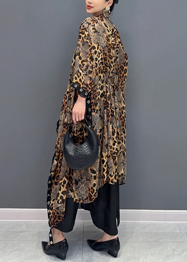 Summer Leopard Cardigan Asymmetrical Design Long Sleeve Ao1062