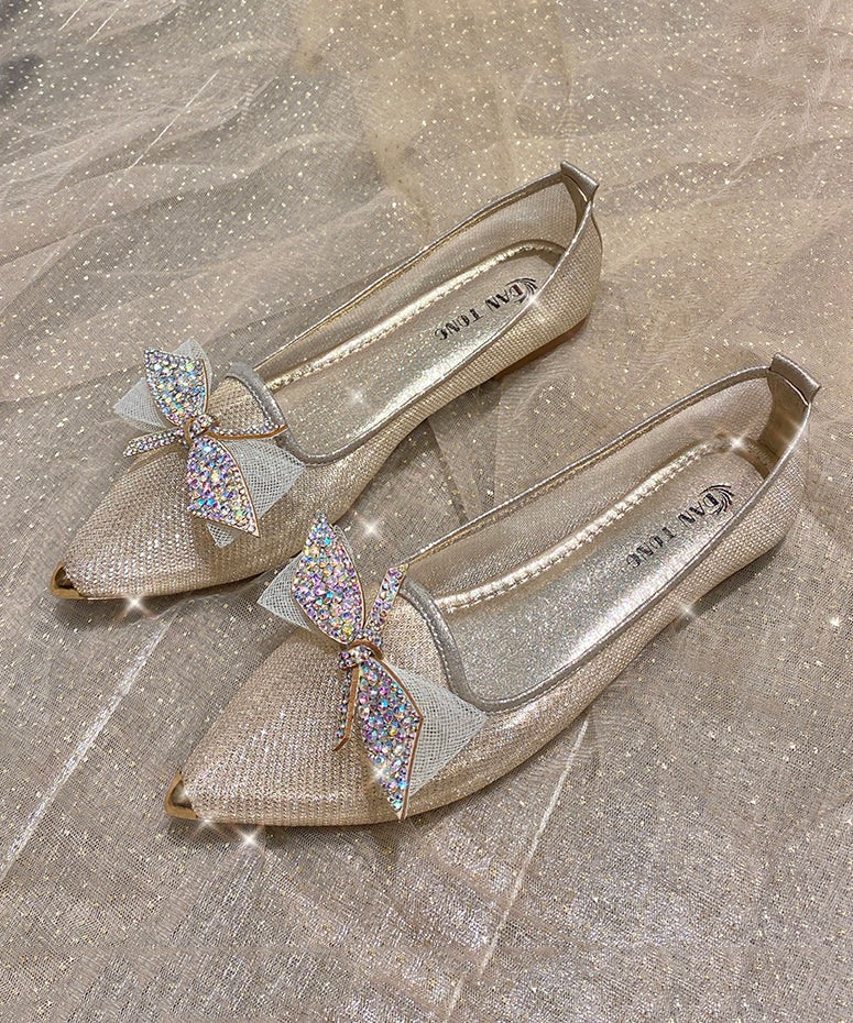 Summer New Champagne Bow Zircon Pointed Flat Shoes Xc1050