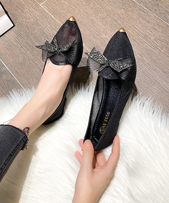 Summer New Champagne Bow Zircon Pointed Flat Shoes Xc1050
