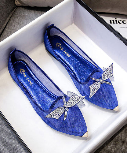 Summer New Champagne Bow Zircon Pointed Flat Shoes Xc1050