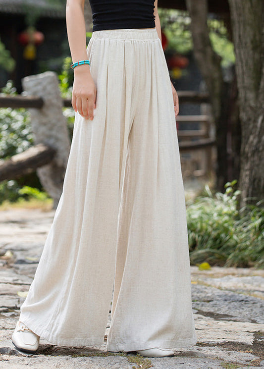Summer New Elastic Waist Linen Loose Wide Leg Pants Lk036