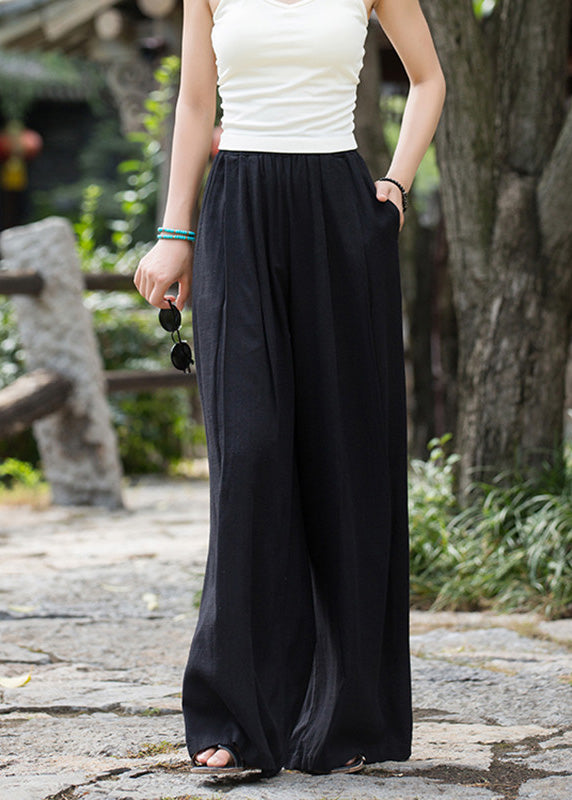 Summer New Elastic Waist Linen Loose Wide Leg Pants Lk036