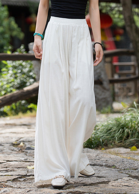 Summer New Elastic Waist Linen Loose Wide Leg Pants Lk036