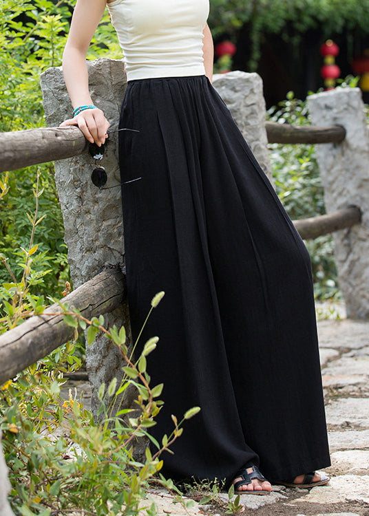 Summer New Elastic Waist Linen Loose Wide Leg Pants Lk036